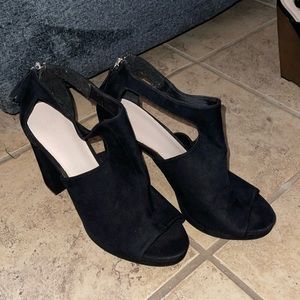 Open-toe suede heels